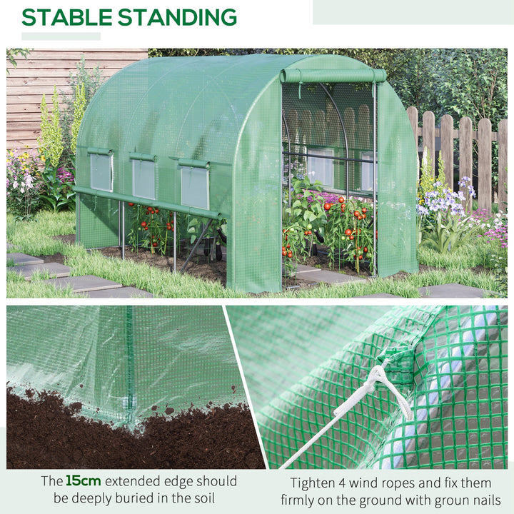 Walk In Greenhouse, Garden Polytunnel with PE Cover-Green