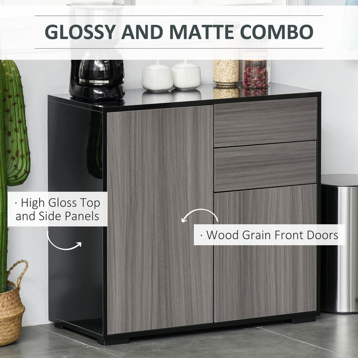 Modern Stylish Freestanding Push-Open Design Cabinet with 2 Drawer, 2 Door Cabinet, 2 Part Inner Space-Light Grey and Black