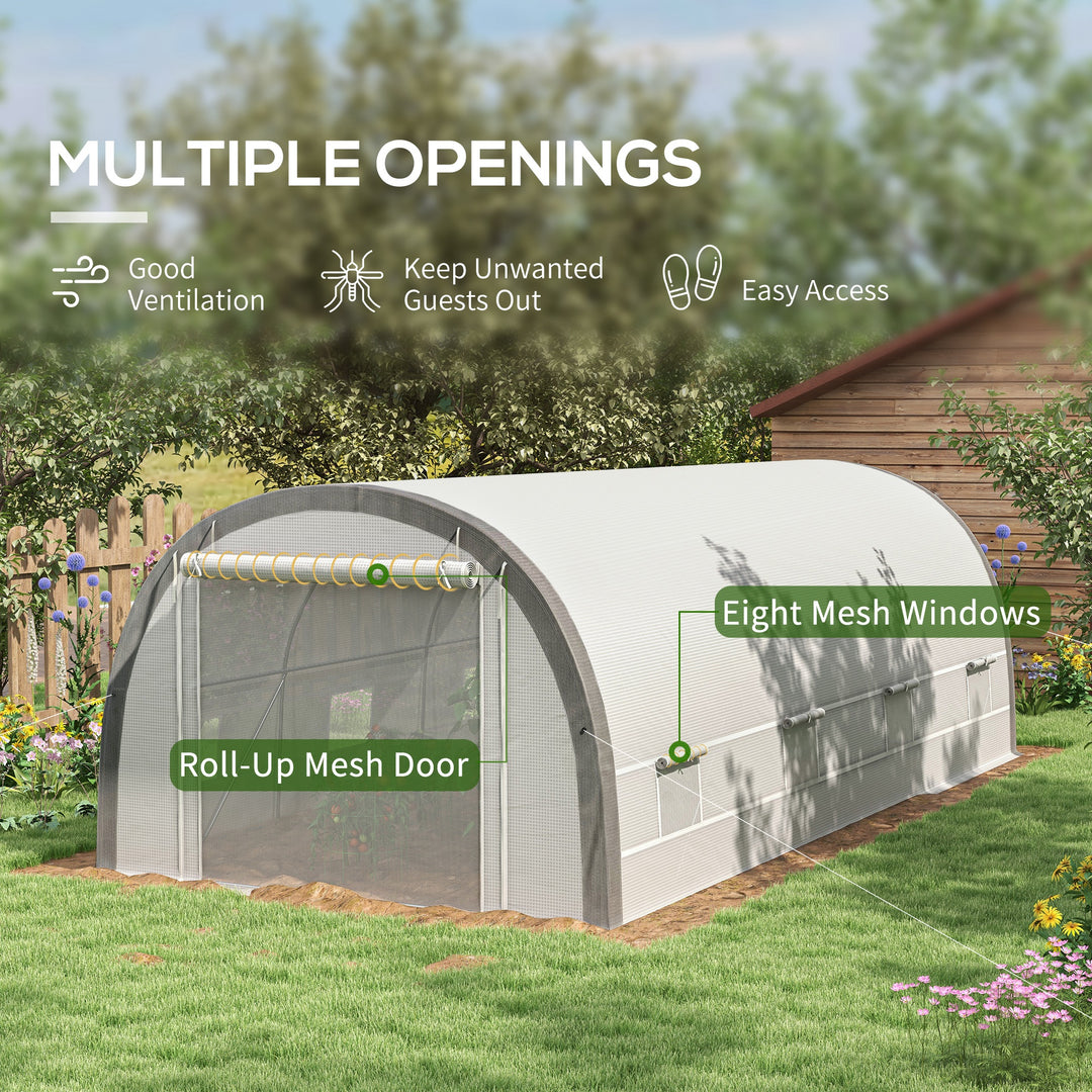 Polytunnel Greenhouse w/ Upgraded Structure, 15 Plant Labels-White