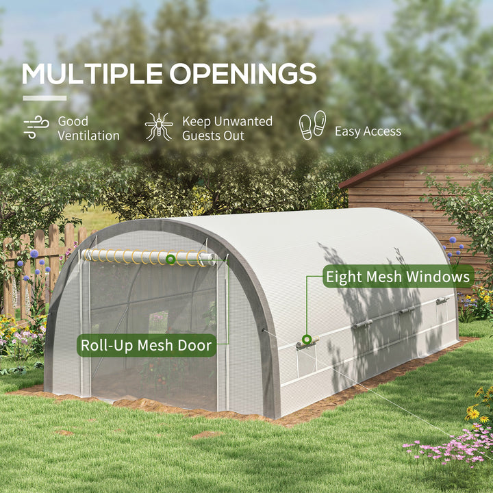 Polytunnel Greenhouse w/ Upgraded Structure, 15 Plant Labels-White