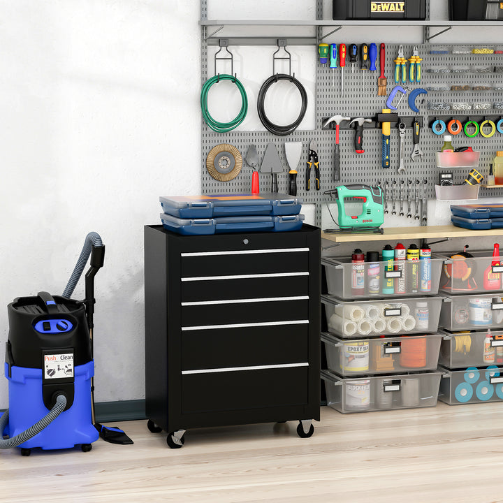 Rolling Tool Storage Cabinet 5-Drawer Tool Chest Black Steel by HOMCOM
