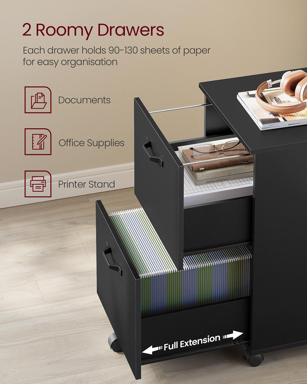 2-Drawer Filing Cabinet Matte Black