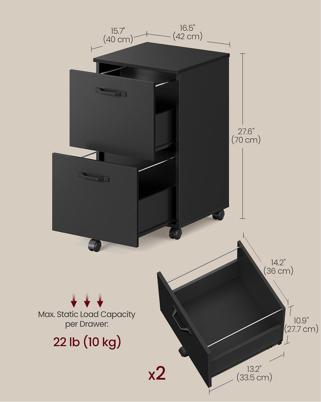 2-Drawer Filing Cabinet Matte Black