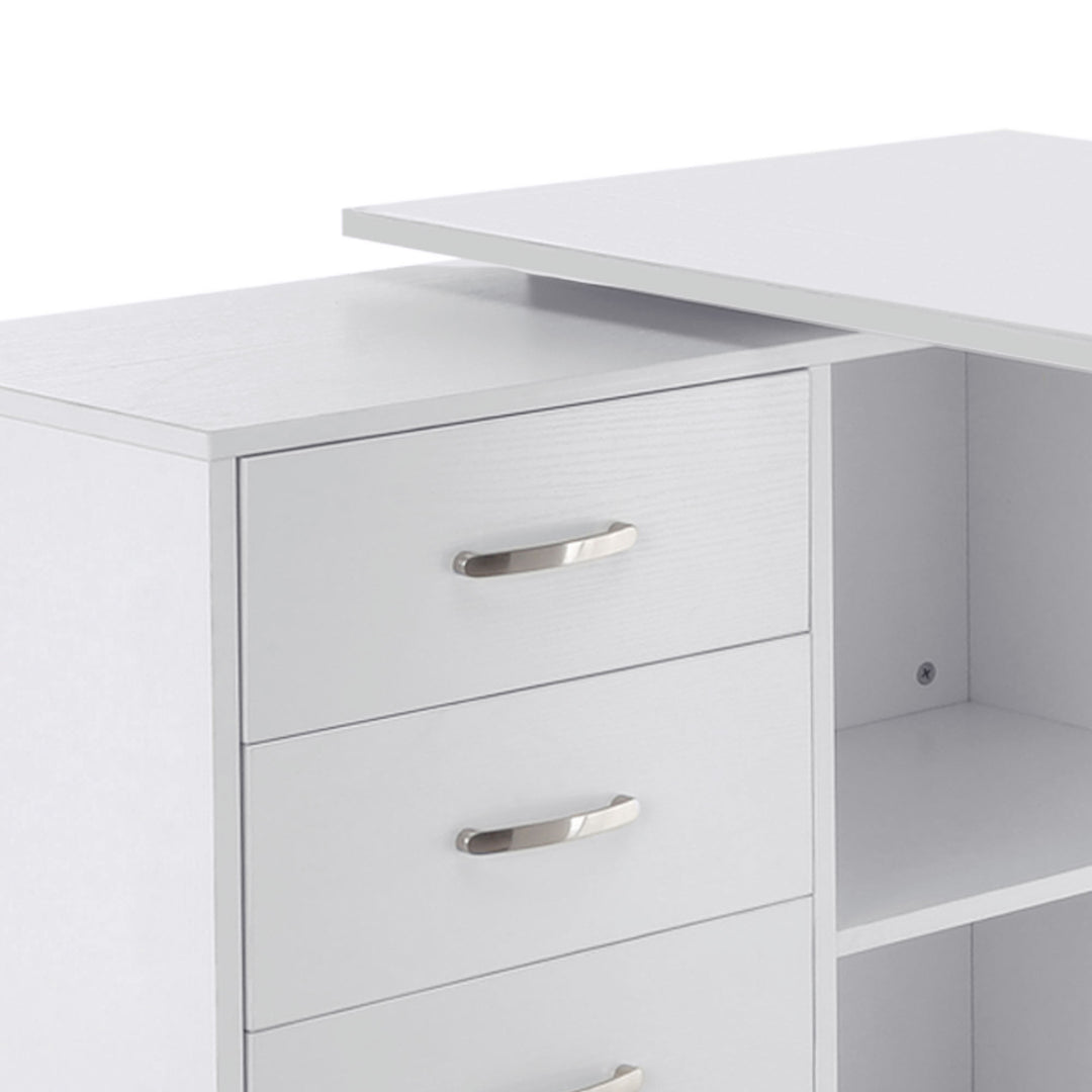 Computer Desk Table Workstation Home Office L Shape Drawer Shelf File Cabinet White
