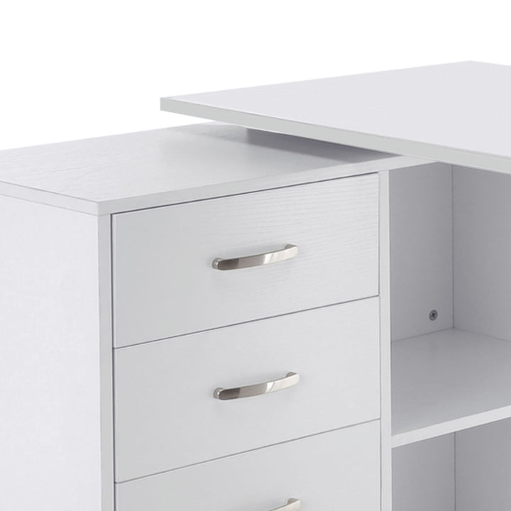 Computer Desk Table Workstation Home Office L Shape Drawer Shelf File Cabinet White