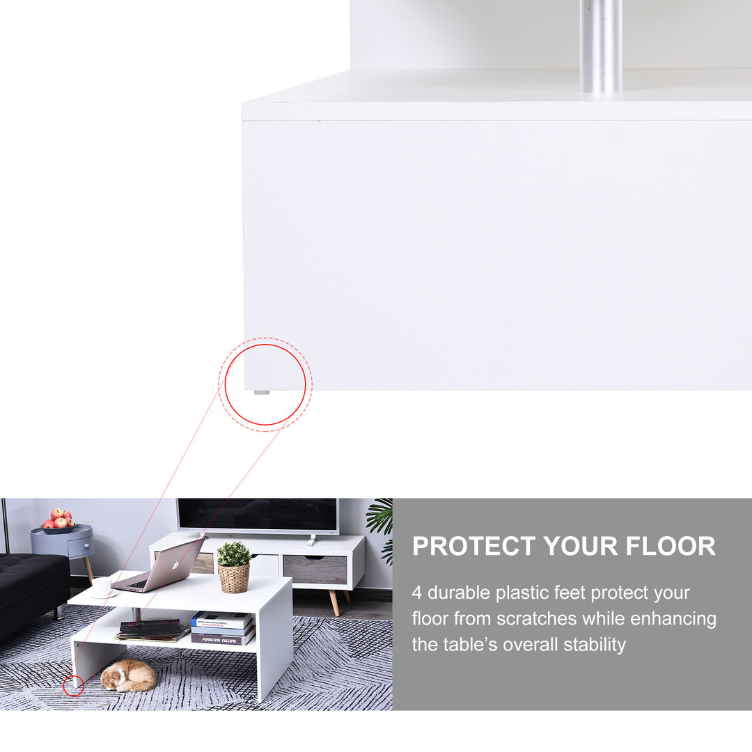 HOMCOM 2-Tier Coffee Table Side/End Table Modern Rectangular Design w/ Open Shelf Living Room Entryway Hallway Furniture White