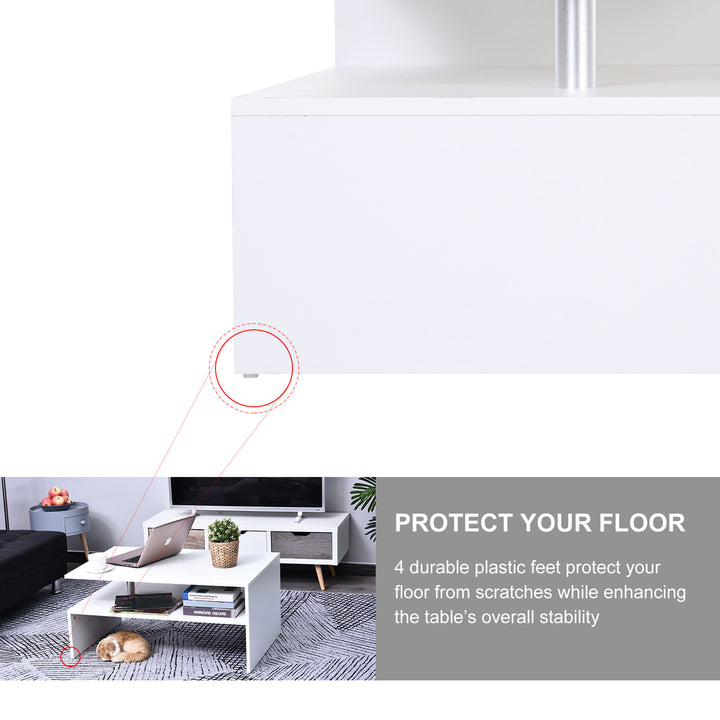 HOMCOM 2-Tier Coffee Table Side/End Table Modern Rectangular Design w/ Open Shelf Living Room Entryway Hallway Furniture White