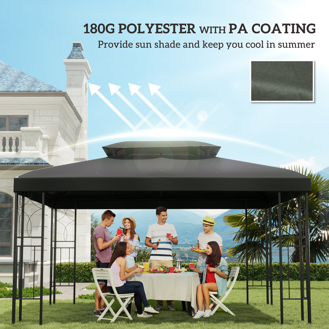 3x4m Gazebo Replacement Roof Canopy 2 Tier Top UV Cover Garden Patio Outdoor Sun Awning Shelters Deep Grey (TOP ONLY)