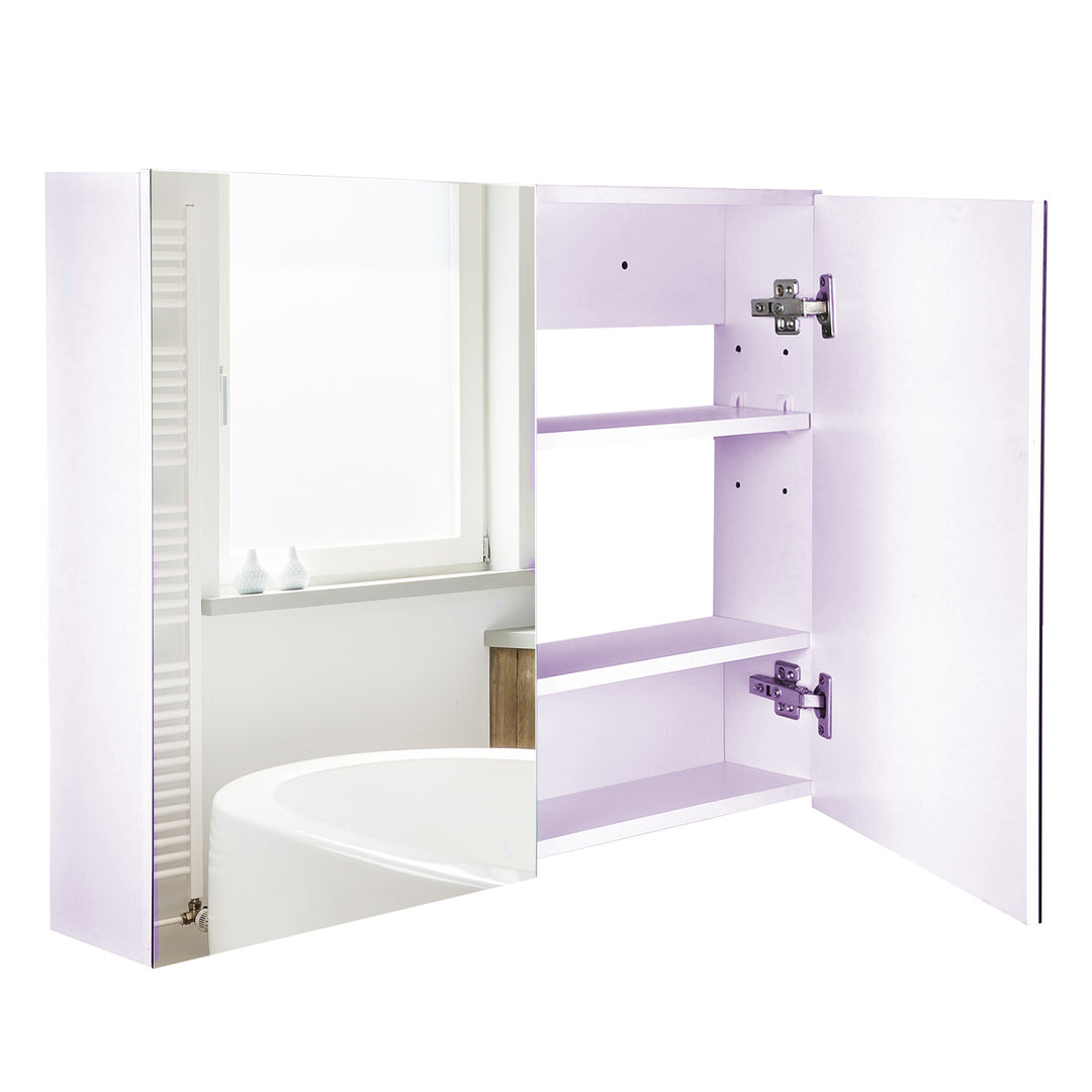 Double Door Wall Mounted Glass Mirror Cabinet Modern Storage Unit Bathroom Shelf Organiser Waterproof Wooden Frame 80Lx60Hx15D(cm)