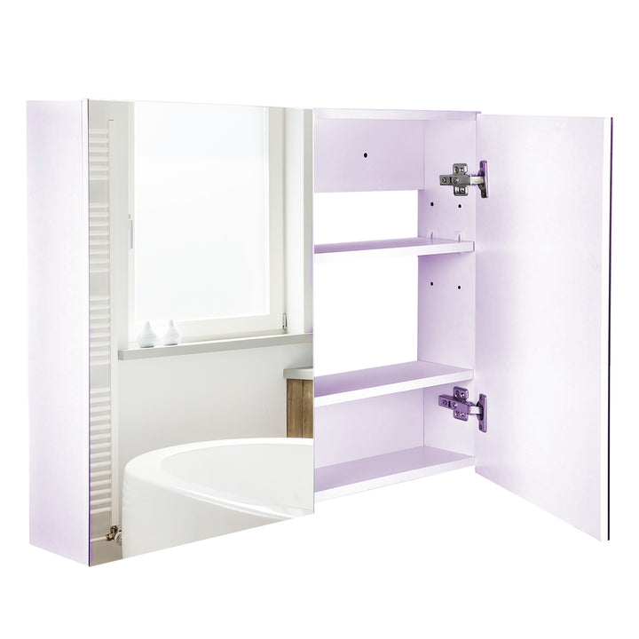 Double Door Wall Mounted Glass Mirror Cabinet Modern Storage Unit Bathroom Shelf Organiser Waterproof Wooden Frame 80Lx60Hx15D(cm)