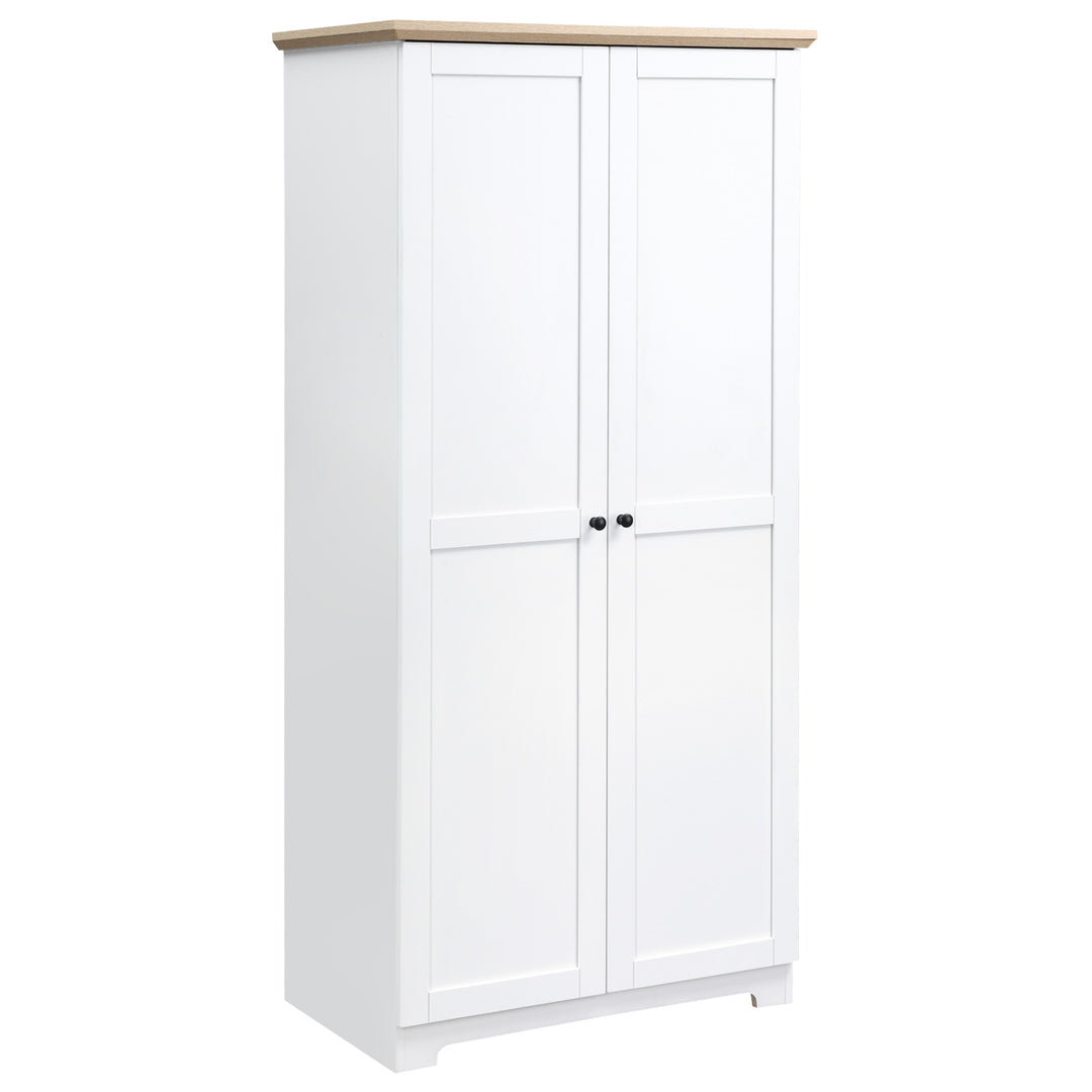 Wooden Storage Cabinet Cupboard With 2 Doors 4 Shelves White Pantry Closet 172cm