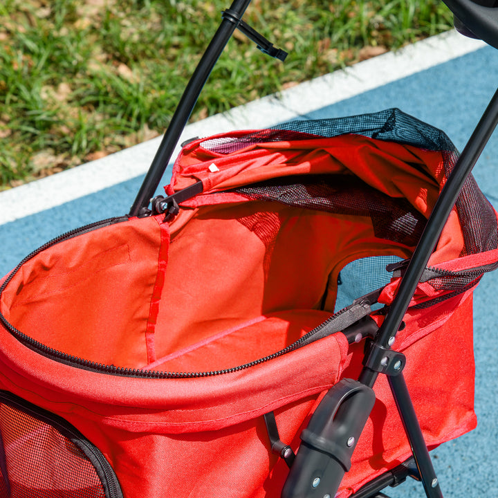Dog Stroller with Rain Cover, Dog Pushchair One-Click Fold Trolley with EVA Wheels Brake Basket Adjustable Canopy Safety Leash