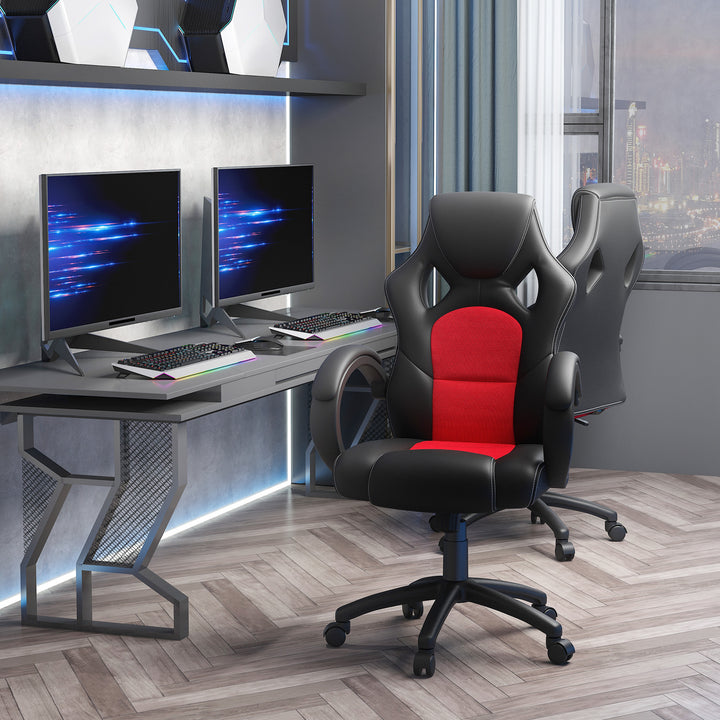 Vinsetto Computer Chair Faux Leather High Back Home Office Chair, Swivel Chair w/ Wheels Armrests, Black & Red