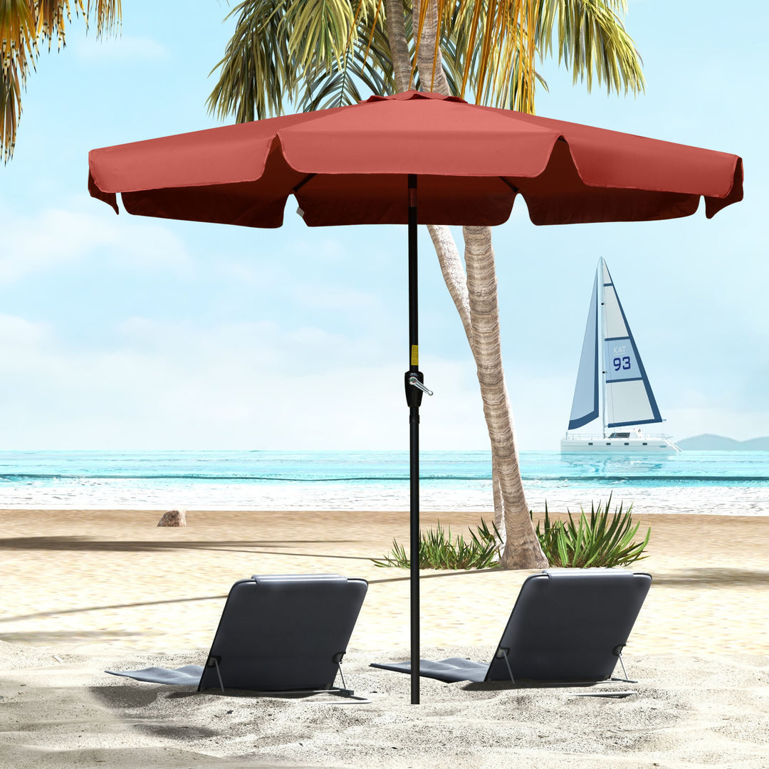 Outsunny 2.66m Patio Umbrella Garden Parasol Outdoor Sun Shade Table Umbrella with Ruffles, 8 Sturdy Ribs, Wine Red