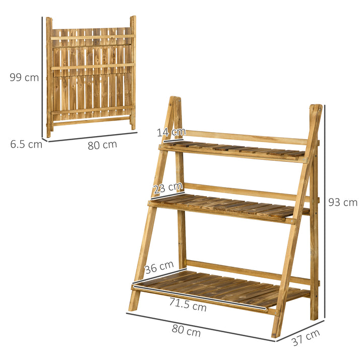 Wooden Folding Flower Pot Stand 3 Tier Garden Planter Display Ladder Gardener Storage Shelves Rack Herb Holder (80L x 37W x 93H (cm))
