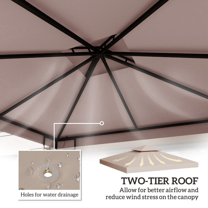 Outsunny 3 x 3(m) Canopy Top Cover Double Tier Gazebo Gazebo Replacement Pavilion Roof Deep Beige (TOP ONLY)