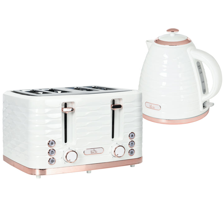 Kettle and Toaster Sets, 3000W 1.7L Rapid Boil Kettle & 4 Slice Toaster with 7 Browning Controls, Defrost, Reheat and Crumb Tray, Otter thermostat, Cream White