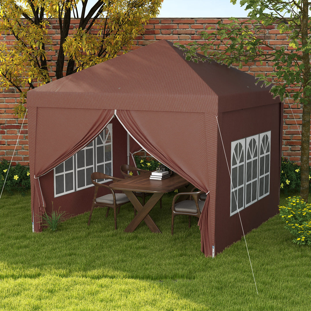 3 x 3m Pop Up Gazebo, Wedding Party Canopy Tent Marquee with Carry Bag and Windows, Coffee