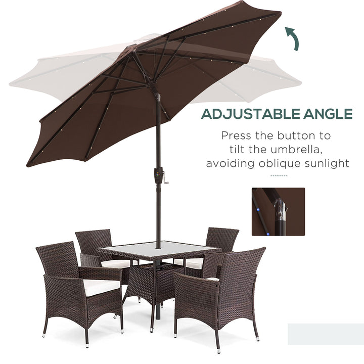 Outsunny Umbrella Parasol 24 Solar LED-Brown/Coffee