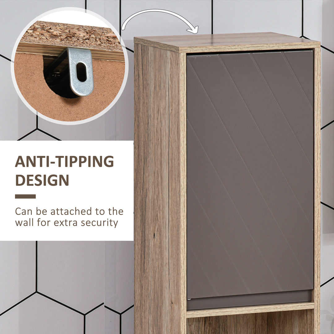 Freestanding Bathroom Storage Cabinet w/ 2 Cupboards 2 Compartments Home Organisation Anti-Tipping Elevated Base 30L x 24W x 170Hcm Grey&Brown