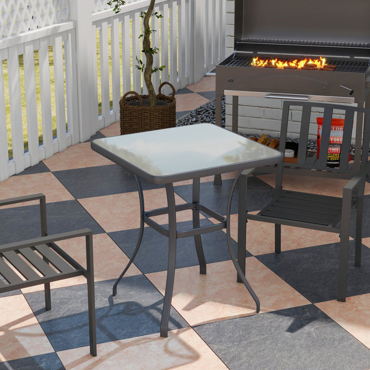Outsunny Bar Table Bistro Square Glass Dining Kitchen Breakfast Pub Party Metal Garden Café Coffee Garden Table