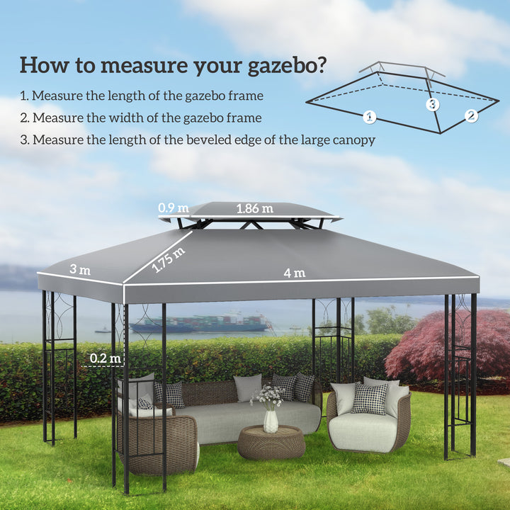 3x4m Gazebo Replacement Roof Canopy 2 Tier Top UV Cover Garden Patio Outdoor Sun Awning Shelters Light Grey (TOP ONLY)