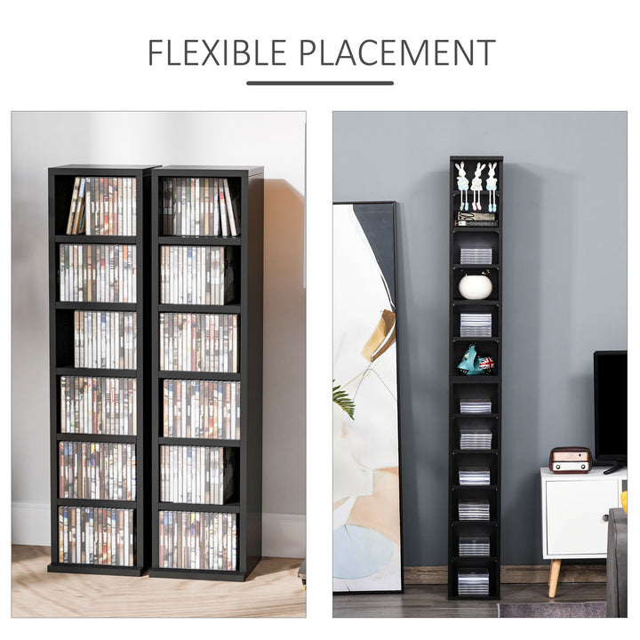 HOMCOM 204 CD Media Display Shelf Unit Set of 2 Blu-Ray DVD Tower Rack w/ Adjustable Shelves Bookcase Storage Organiser, Black