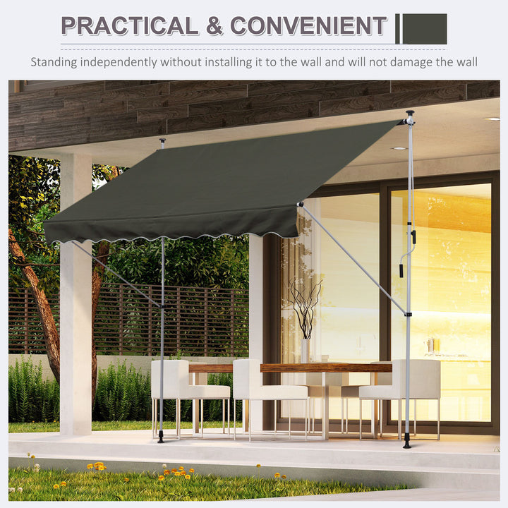 Balcony 3 x 1.5m Manual Adjustable Awning DIY Patio Clamp Awning Canopy  Retractable Shade Shelter - Grey