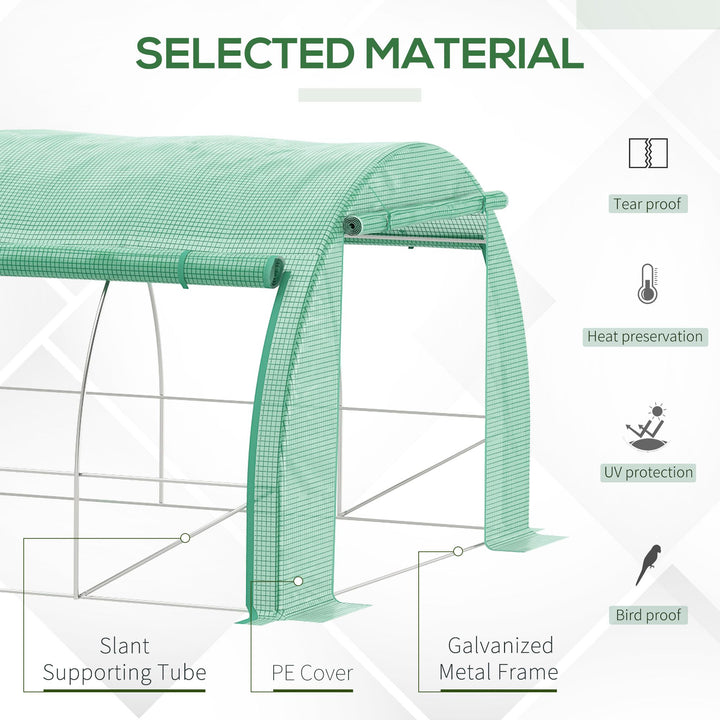 Polytunnel Greenhouse Walk-in Tent w/ Roll-up Sidewalls-Green