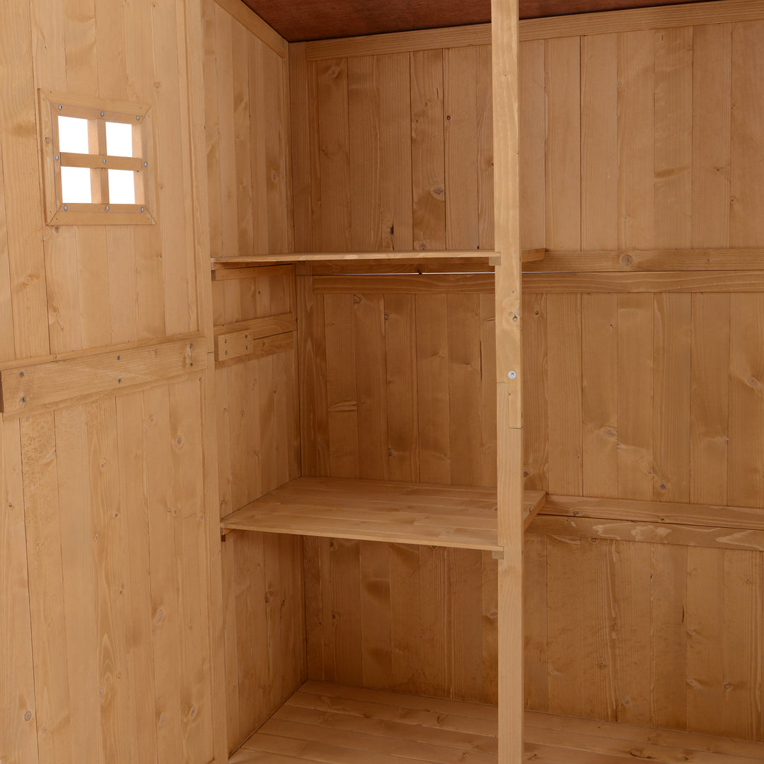Wooden Garden Storage Shed Tool Cabinet Organiser with Shelves, Two Windows, 127.5 x 50 x 164 cm, Natural