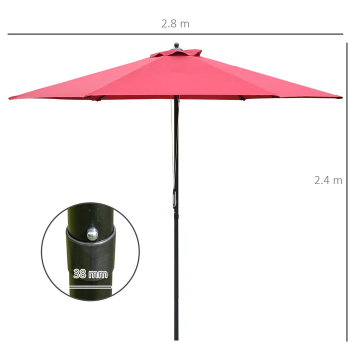 2.8m Patio Parasols Umbrellas Outdoor 6 Ribs Sunshade Canopy Manual Push Garden Backyard Furniture, Wine Red