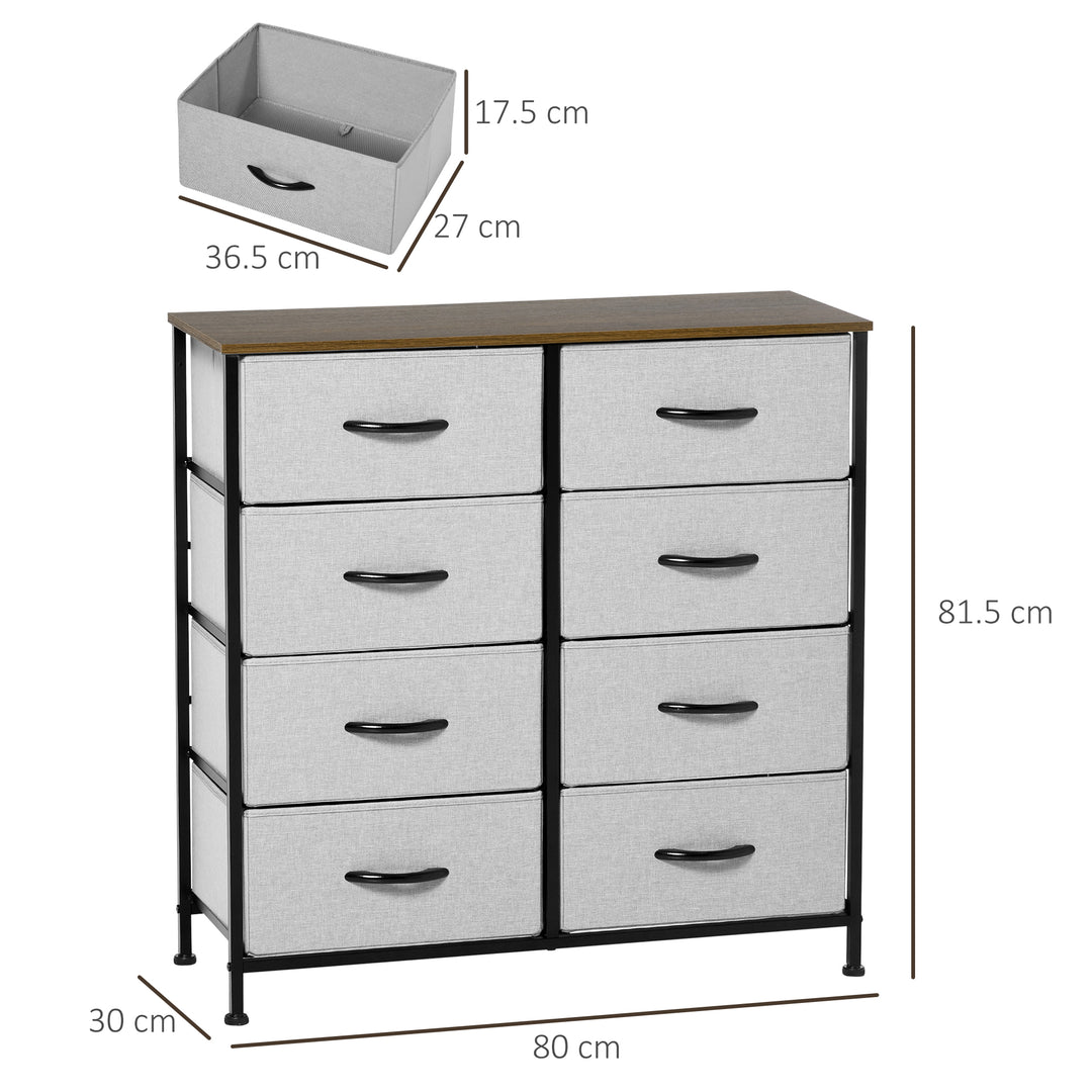Chest of Drawers, Fabric Storage Drawers, Industrial Bedroom Dresser w/8 Fabric Drawers, Steel Frame, Wooden Top for Nursery, Living Room Grey