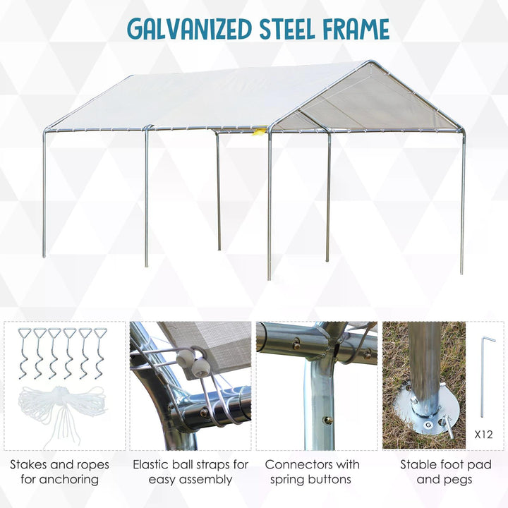 3 x 6m Heavy Duty Carport Garage Car Shelter Galvanized Steel Outdoor Open Canopy Tent Water UV Resistant Waterproof, White