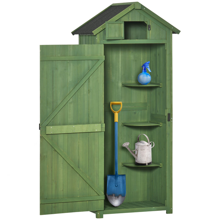 Outsunny Garden Shed Vertical Utility 3 Shelves Shed Wood Outdoor Garden Tool Storage Unit Storage Cabinet, 77 x 54.2 x 179cm - Green