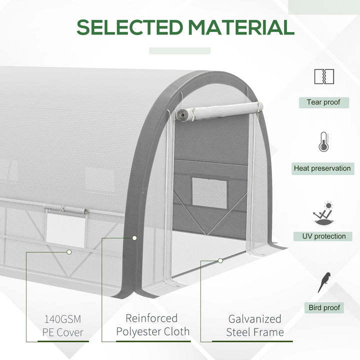 Polytunnel Greenhouse w/ Upgraded Structure, 15 Plant Labels-White