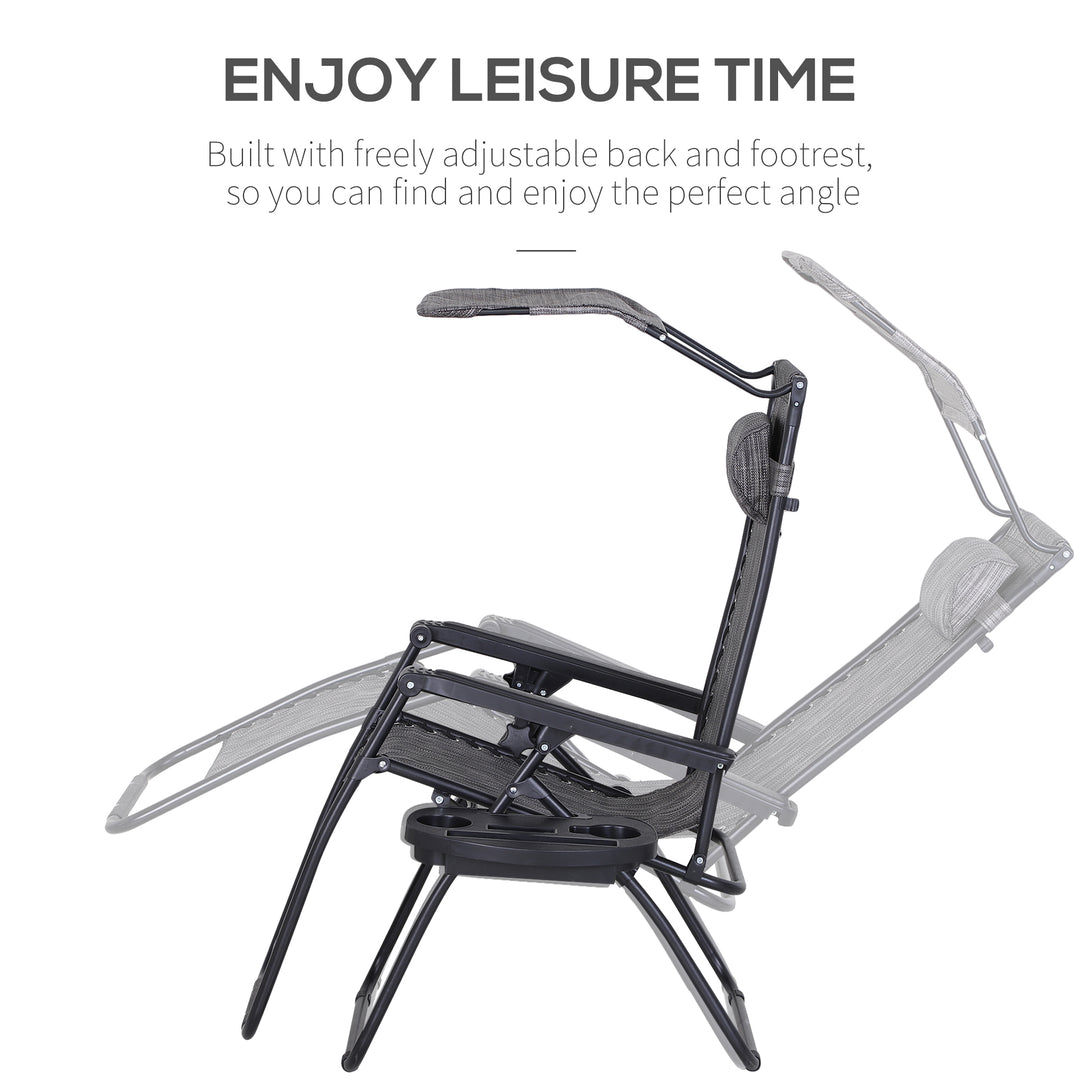 Zero Gravity Garden Deck Folding Chair Patio Sun Lounger Reclining Seat with Cup Holder & Canopy Shade - Grey