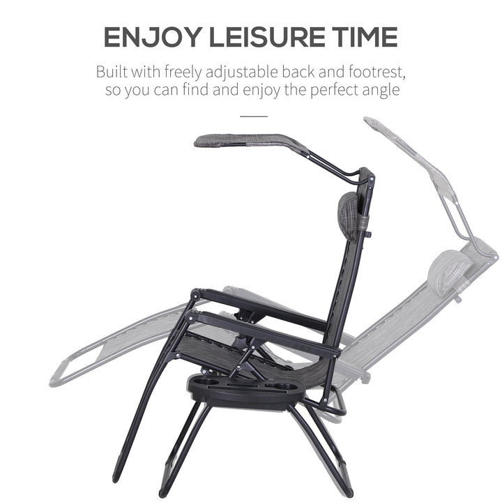 Zero Gravity Garden Deck Folding Chair Patio Sun Lounger Reclining Seat with Cup Holder & Canopy Shade - Grey