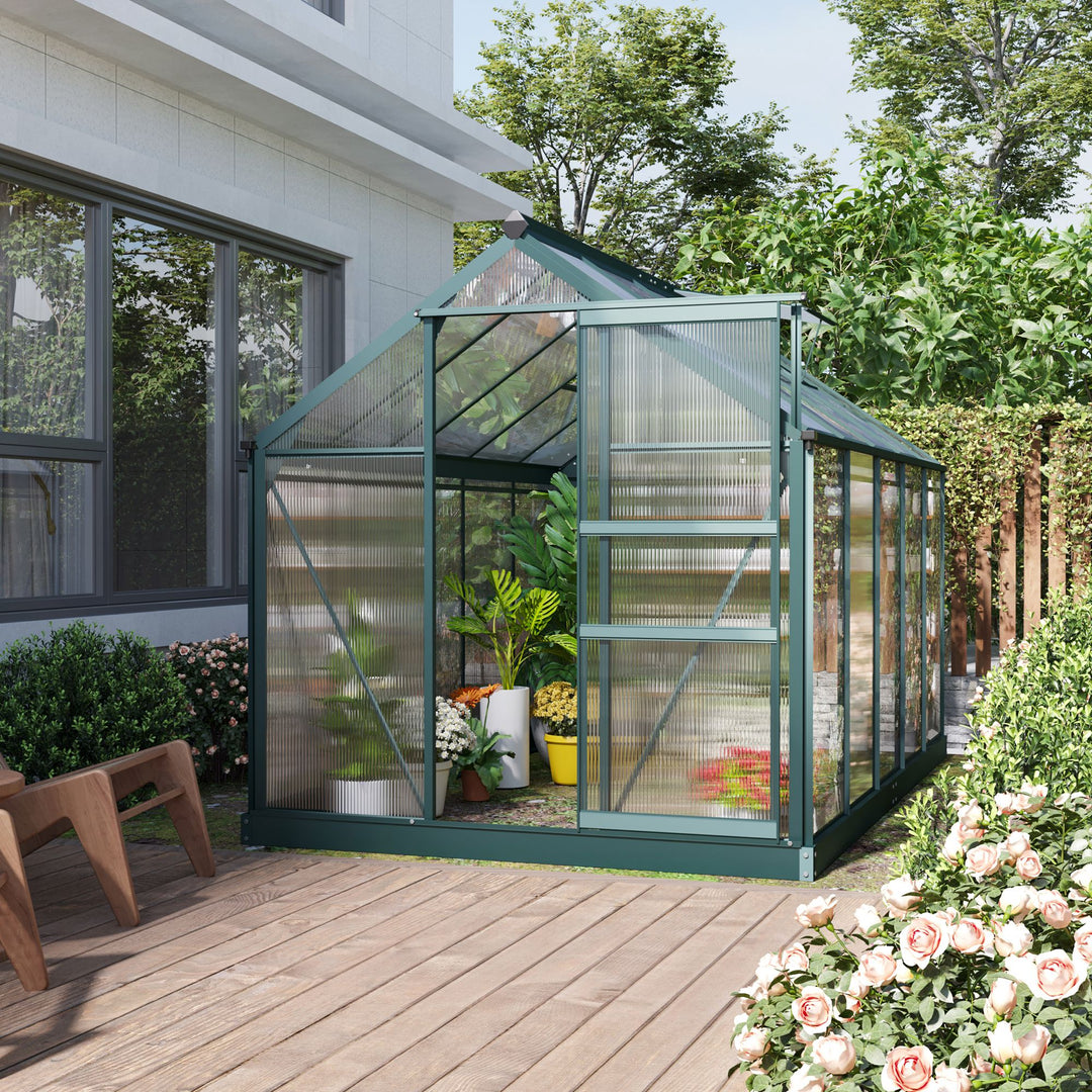 Outsunny Aluminium Frame Greenhouse Large Walk-In Greenhouse Garden Plants Grow Galvanized Base w/ Slide Door (10ft x 6ft)