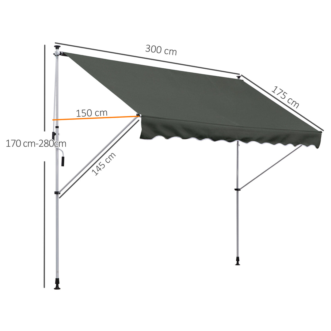 Balcony 3 x 1.5m Manual Adjustable Awning DIY Patio Clamp Awning Canopy  Retractable Shade Shelter - Grey