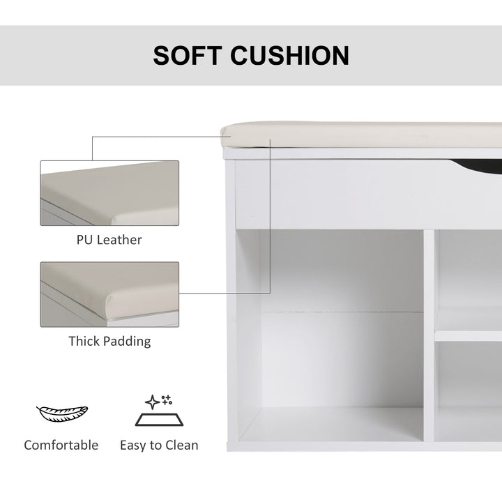 Wooden Shoes Rack Bench, Hidden Storage Padded Seat, Organiser Footwear Rack, Hallway, White, 80 x 30 x 47 cm