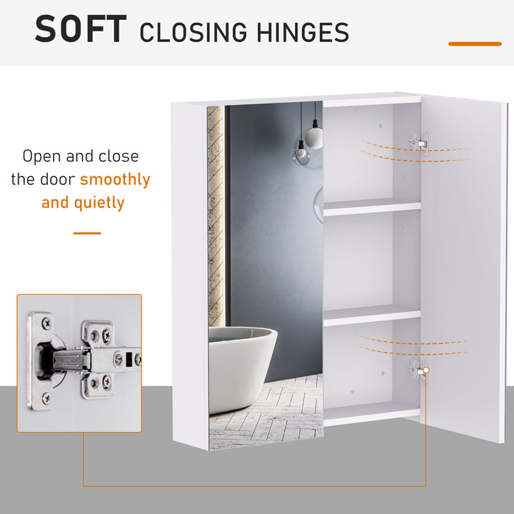 Bathroom Mirror Cabinet Wood Storage Shelf Wall Mount Double Door Cupboard Adjustable 60Wx15Dx75H - White