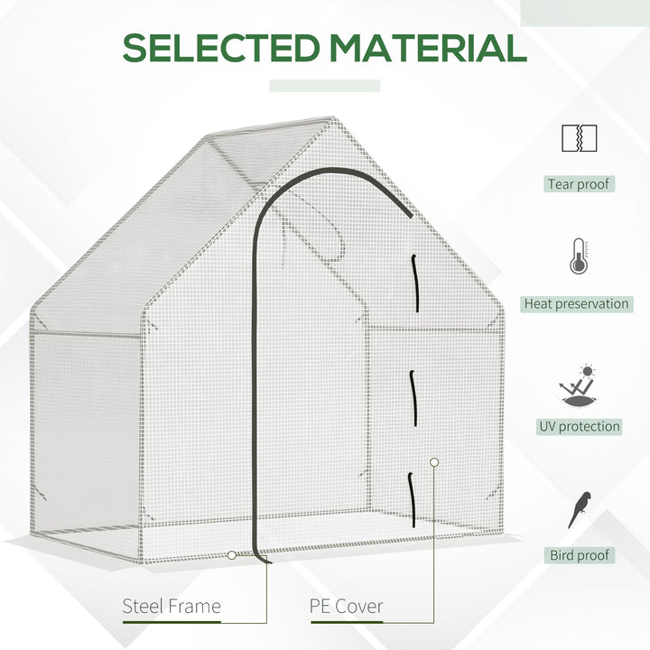 Outsunny Walk-In Greenhouse Vegetable Plant herb Garden Grow House w/ Window Roll-Up Door Steel Frame All-Year Portable, 180 x 100 x 168cm, White