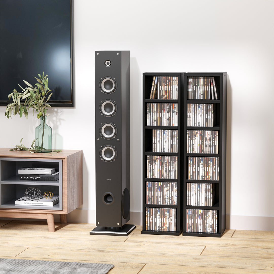 HOMCOM 204 CD Media Display Shelf Unit Set of 2 Blu-Ray DVD Tower Rack w/ Adjustable Shelves Bookcase Storage Organiser, Black