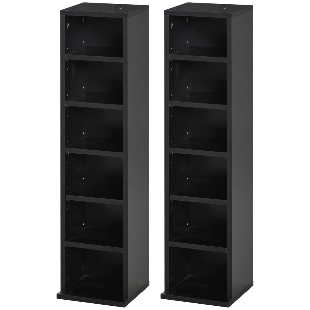 HOMCOM 204 CD Media Display Shelf Unit Set of 2 Blu-Ray DVD Tower Rack w/ Adjustable Shelves Bookcase Storage Organiser, Black