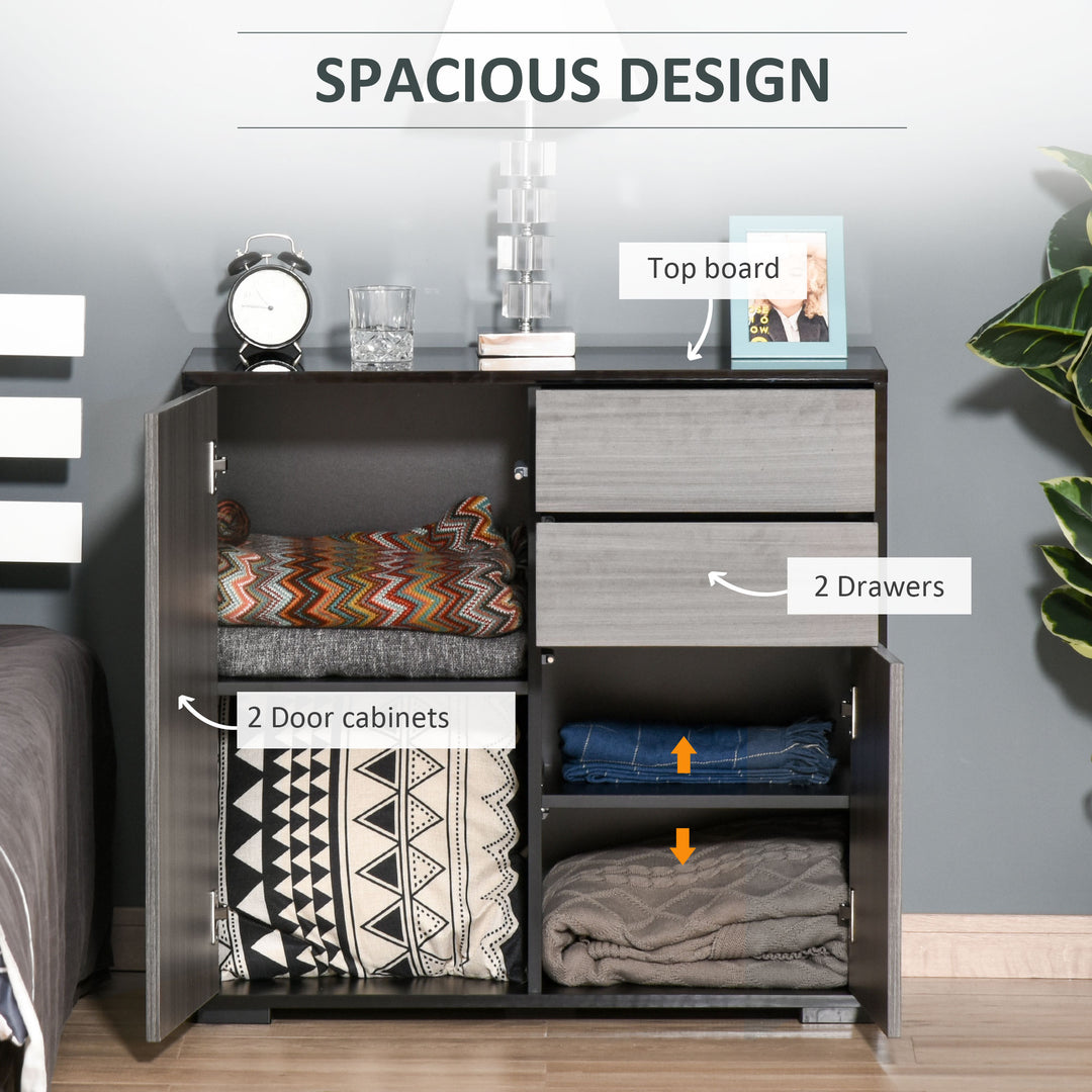 Modern Stylish Freestanding Push-Open Design Cabinet with 2 Drawer, 2 Door Cabinet, 2 Part Inner Space-Light Grey and Black