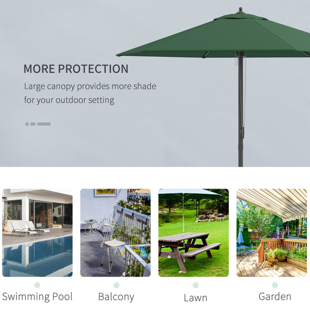 Outsunny 2.8m Patio Parasols Umbrellas Outdoor 6 Ribs Sunshade Canopy Manual Push Garden Backyard Furniture, Green