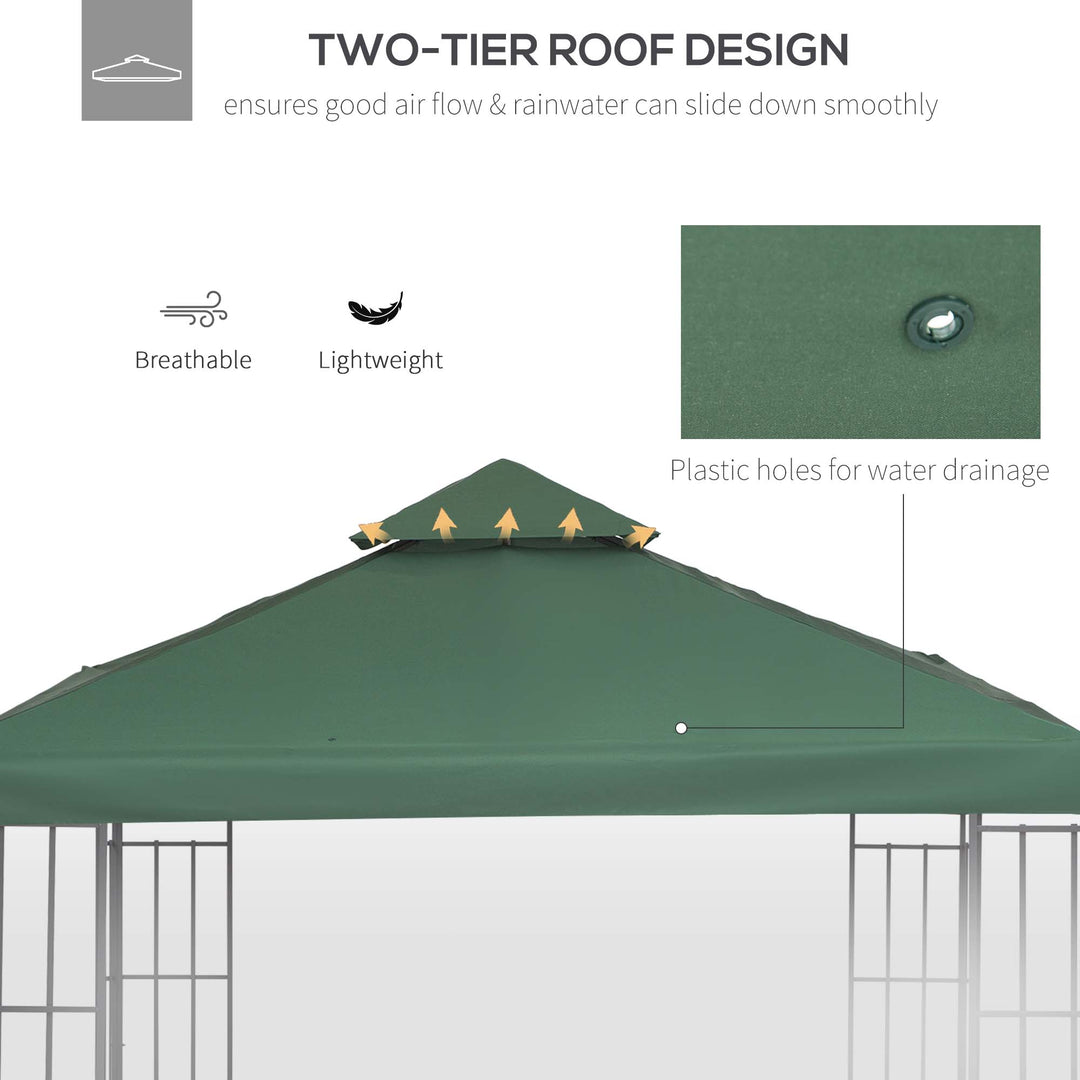 3 x 3 m Gazebo Top Cover Double Tier Canopy Replacement Pavilion Roof Dark Green
