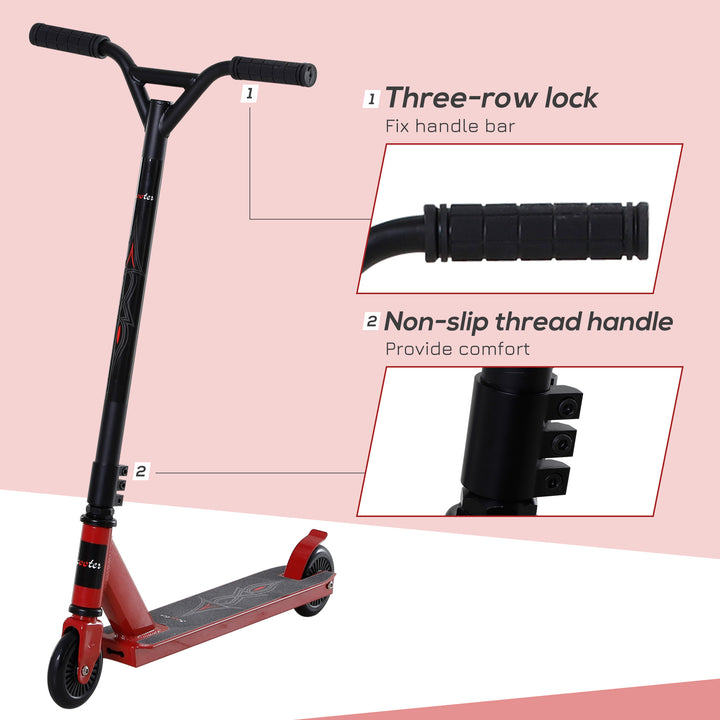 Teens Adult Street Stunt Kick Scooter Intermediate and Beginner Freestyle Tricks Scooters For 14+ w/ Rear φ10cm Wheel&Brake - Red
