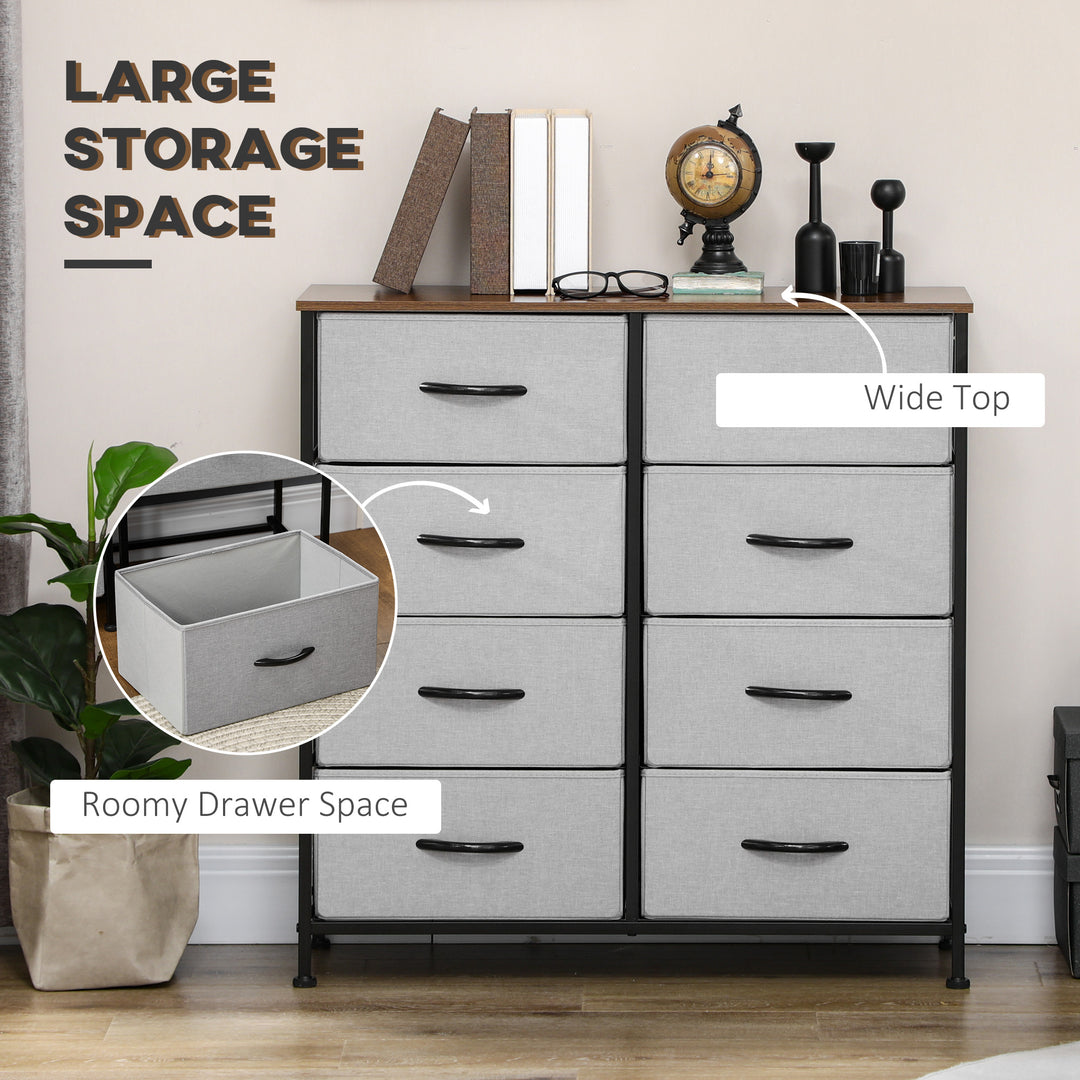 Chest of Drawers, Fabric Storage Drawers, Industrial Bedroom Dresser w/8 Fabric Drawers, Steel Frame, Wooden Top for Nursery, Living Room Grey