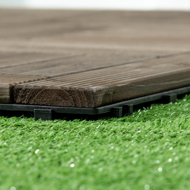 27 Pcs Wooden Interlocking Decking Tiles, 30 x 30 cm Outdoor Flooring Tiles, 2.5㎡ per Pack, for Patio, Balcony Terrace Hot Tub Charcoal Grey
